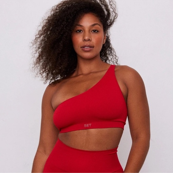 SET ACTIVE Ribbed One Shoulder Sculptflex Bra in Barn Red Size Large SEE NOTES - Picture 6 of 14